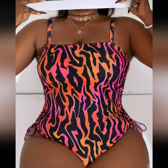 Women's Zebra Print Spaghetti Strap One-Piece Swimsui - Picture 2 of 6